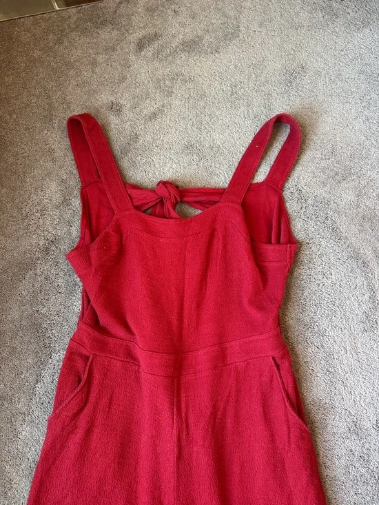 Madewell Texture & Thread Red Apron Bow-Back Jumpsuit SIZE 16 - Picture 5 of 10